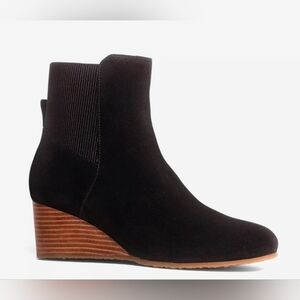 New Her by ANTHONY VEER Lopez Wedge Bootie Black Suede Ankle Boots